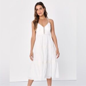 NWT Lulus Forever Your Darling White Embroidered Lace Backless Midi Dress